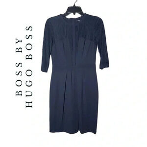 1788. BOSS BY HUGO BOSS KNEE LENGTH COCKTAIL/SEMI‎ FORMAL DRESS NAVY BLUE COLOR